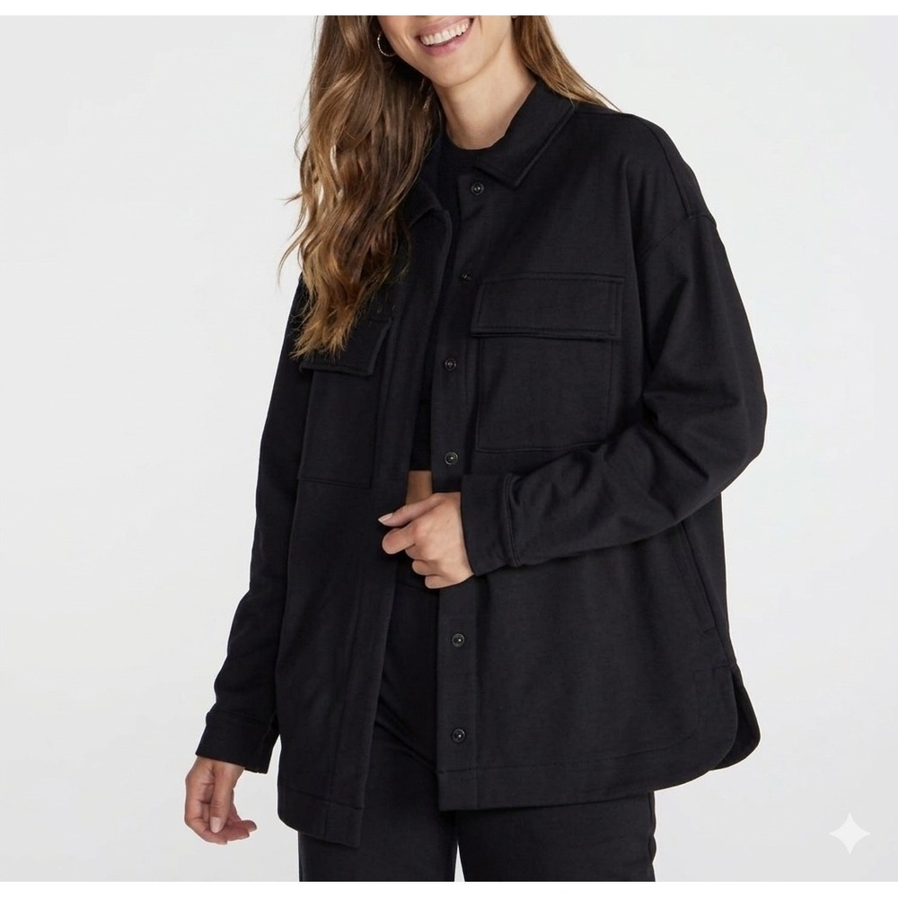 BYLT Shacket Jacket Jade Fleece Relaxed Snap Front Black Medium